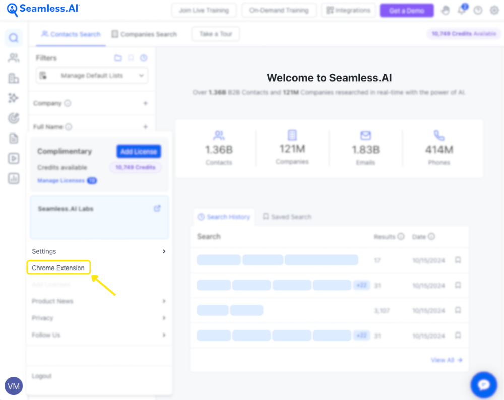 Download the Chrome Extension easily through your Seamless.AI account settings