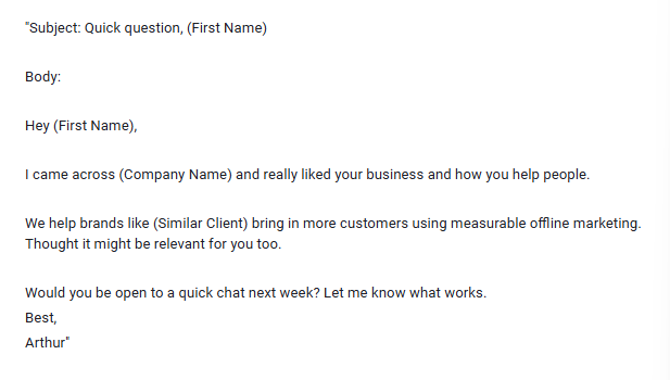 Simple B2B email outreach template by Arthur Favier, CEO of Oppizi