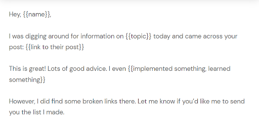 Email outreach example template of a freebie by Hubspot