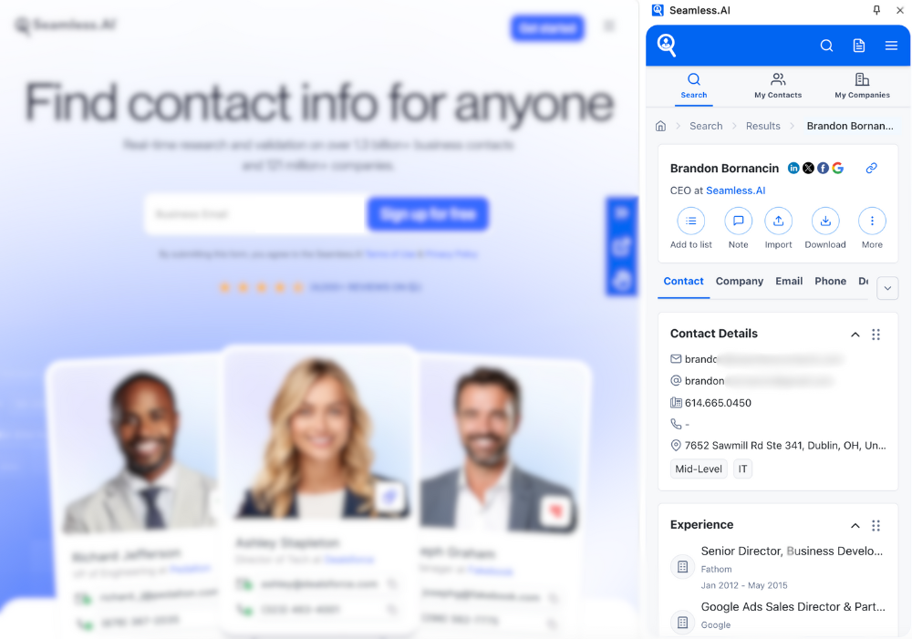 Prospect Company and Contact profiles using the Seamless.AI Chrome Extension